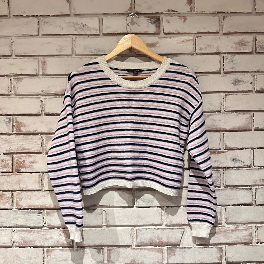 AE studio American Eagle stripe crop sweater purple blue white